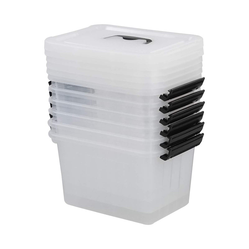 Gloreen 6 Packs 6 Quart Clear Lidded Storage Bins with Handle, Stackable Plastic Latching Storage Box Containers - Image 1